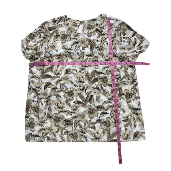 J JILL Brown Taupe Cream Floral Short Sleeve Crew Neck Top Sz Medium - Picture 6 of 7